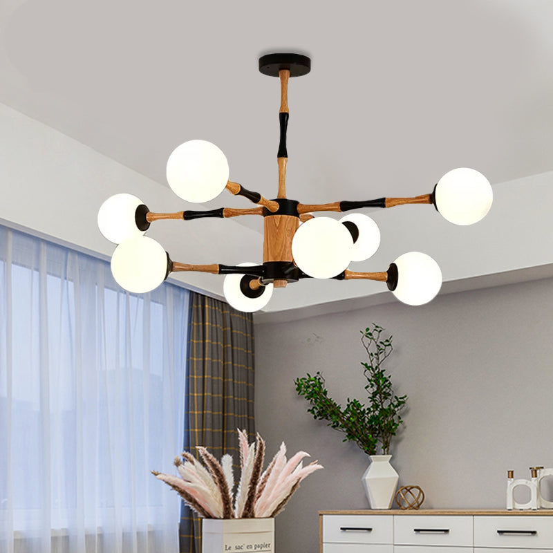 Wooden Sputnik Chandelier Lighting Contemporary 6/8/12 Lights Hanging Pendant Lamp Fixture for Bedroom Clearhalo 'Ceiling Lights' 'Chandeliers' 'Glass shade' 'Glass' 'Modern Chandeliers' 'Modern' Lighting' 409399