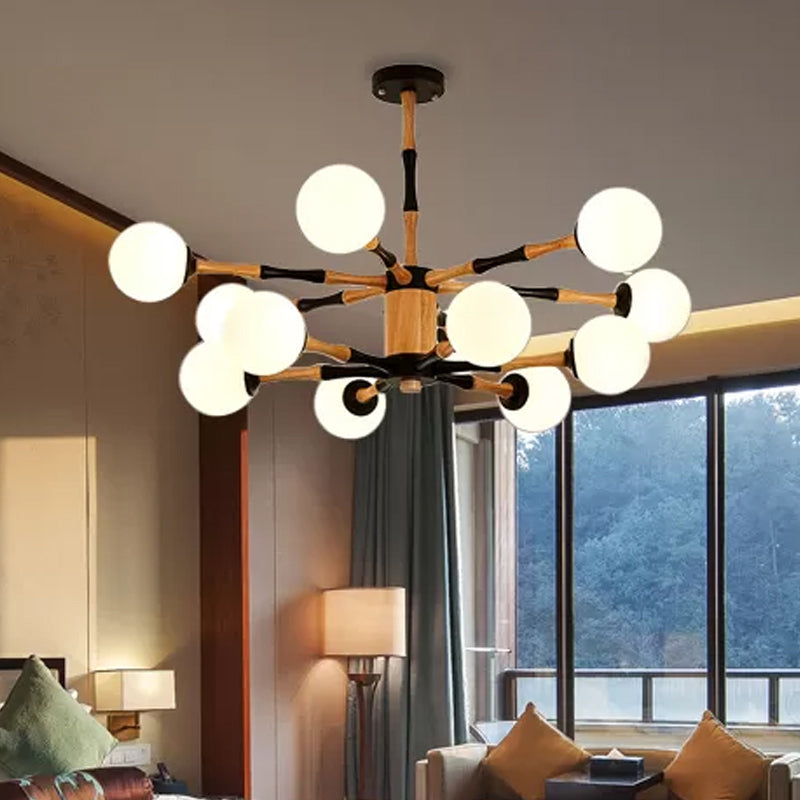 Wooden Sputnik Chandelier Lighting Contemporary 6/8/12 Lights Hanging Pendant Lamp Fixture for Bedroom Clearhalo 'Ceiling Lights' 'Chandeliers' 'Glass shade' 'Glass' 'Modern Chandeliers' 'Modern' Lighting' 409400