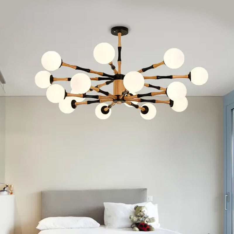 Wooden Sputnik Chandelier Lighting Contemporary 6/8/12 Lights Hanging Pendant Lamp Fixture for Bedroom Clearhalo 'Ceiling Lights' 'Chandeliers' 'Glass shade' 'Glass' 'Modern Chandeliers' 'Modern' Lighting' 409401