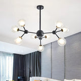 Clear Glass Bubble Chandelier Lamp with Starburst Design Modern 9/12/15 Lights Hanging Light Fixture in Black/Gold Clearhalo 'Ceiling Lights' 'Chandeliers' 'Glass shade' 'Glass' 'Modern Chandeliers' 'Modern' Lighting' 409404