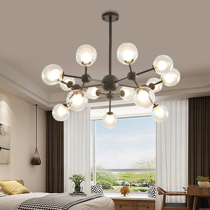 Clear Glass Bubble Chandelier Lamp with Starburst Design Modern 9/12/15 Lights Hanging Light Fixture in Black/Gold Clearhalo 'Ceiling Lights' 'Chandeliers' 'Glass shade' 'Glass' 'Modern Chandeliers' 'Modern' Lighting' 409406