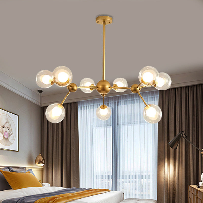 Clear Glass Bubble Chandelier Lamp with Starburst Design Modern 9/12/15 Lights Hanging Light Fixture in Black/Gold Clearhalo 'Ceiling Lights' 'Chandeliers' 'Glass shade' 'Glass' 'Modern Chandeliers' 'Modern' Lighting' 409407