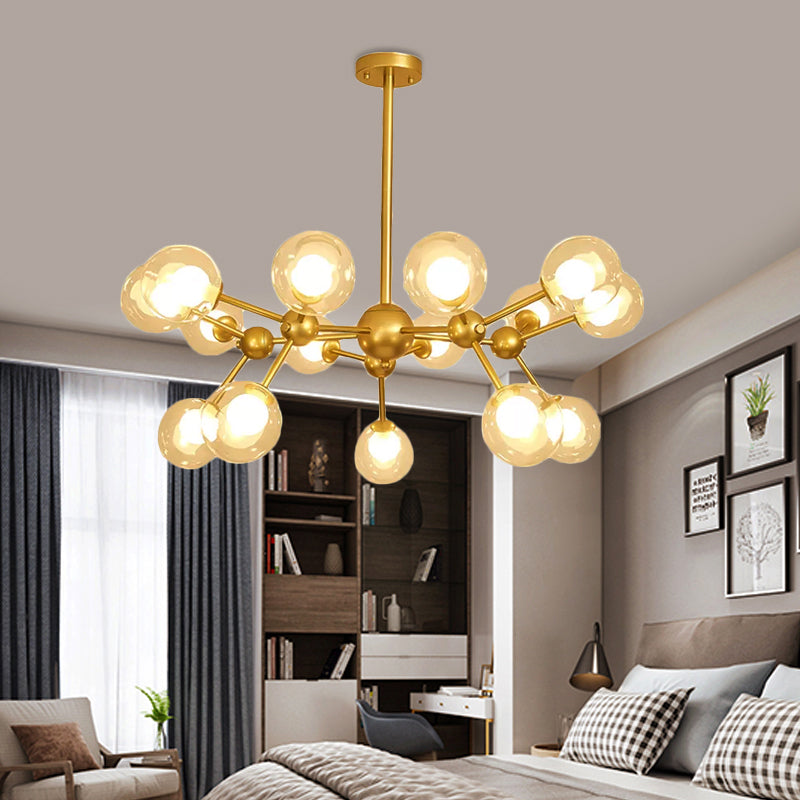 Clear Glass Bubble Chandelier Lamp with Starburst Design Modern 9/12/15 Lights Hanging Light Fixture in Black/Gold Clearhalo 'Ceiling Lights' 'Chandeliers' 'Glass shade' 'Glass' 'Modern Chandeliers' 'Modern' Lighting' 409408