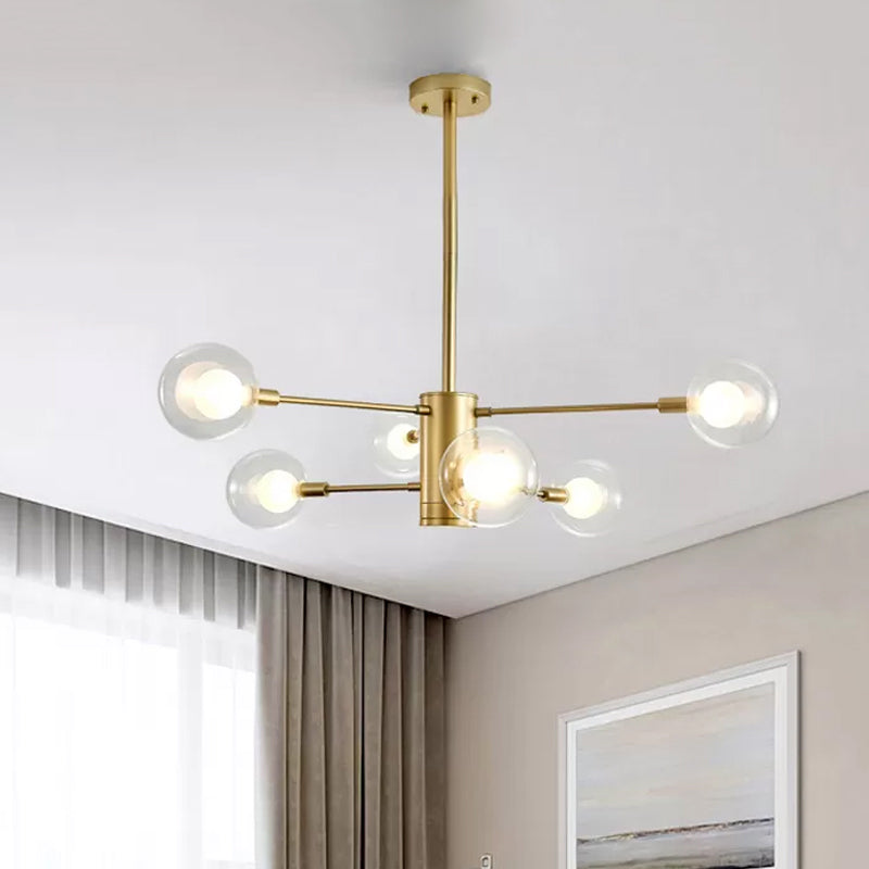 6/8 Lights Living Room Chandelier Lamp with Ball Clear Glass Shade Modern Gold Ceiling Hang Light Clearhalo 'Ceiling Lights' 'Chandeliers' 'Glass shade' 'Glass' 'Modern Chandeliers' 'Modern' Lighting' 409412