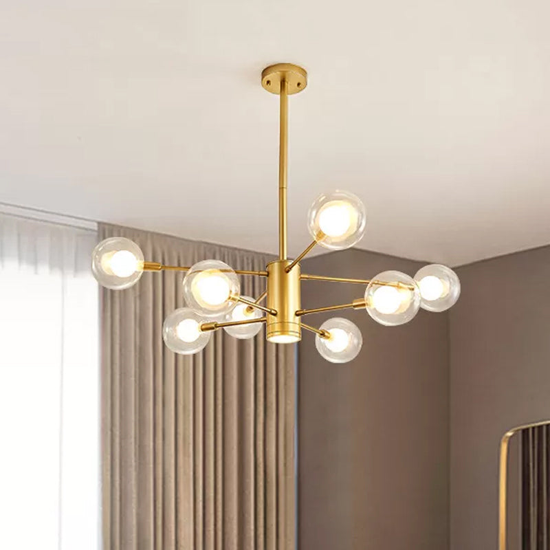 6/8 Lights Living Room Chandelier Lamp with Ball Clear Glass Shade Modern Gold Ceiling Hang Light Clearhalo 'Ceiling Lights' 'Chandeliers' 'Glass shade' 'Glass' 'Modern Chandeliers' 'Modern' Lighting' 409413