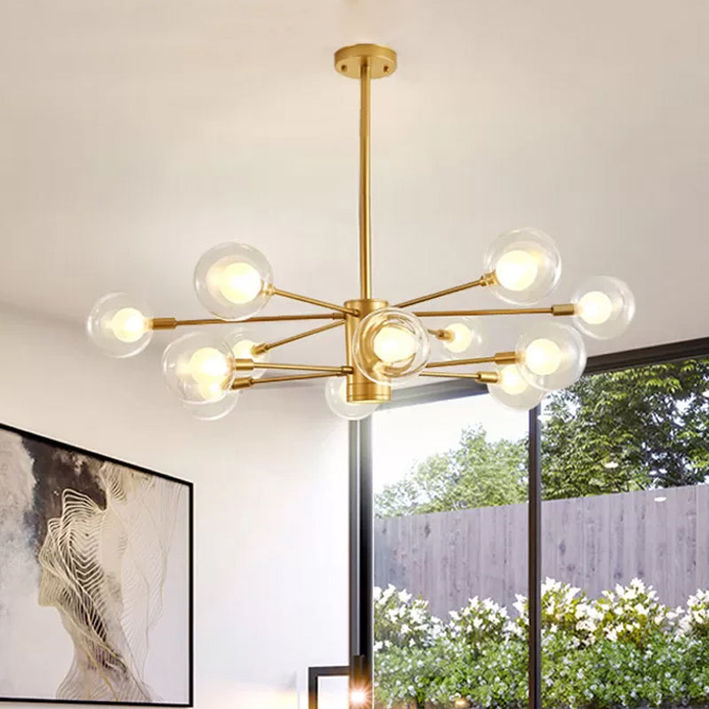 Clear Glass Globe Chandelier with Radial Design Modernist 10/12/16 Lights Hanging Light Fixture in Gold Clearhalo 'Ceiling Lights' 'Chandeliers' 'Glass shade' 'Glass' 'Modern Chandeliers' 'Modern' Lighting' 409414