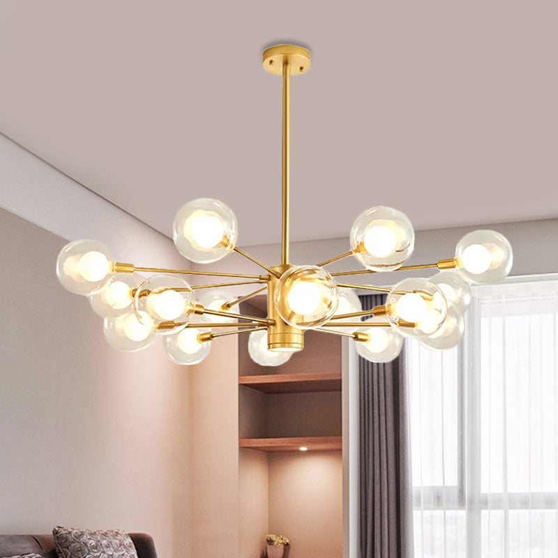 Clear Glass Globe Chandelier with Radial Design Modernist 10/12/16 Lights Hanging Light Fixture in Gold Clearhalo 'Ceiling Lights' 'Chandeliers' 'Glass shade' 'Glass' 'Modern Chandeliers' 'Modern' Lighting' 409415