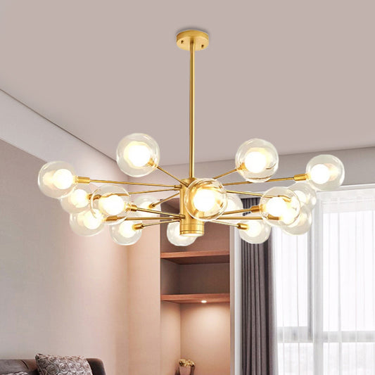 Clear Glass Globe Chandelier with Radial Design Modernist 10/12/16 Lights Hanging Light Fixture in Gold Clearhalo 'Ceiling Lights' 'Chandeliers' 'Glass shade' 'Glass' 'Modern Chandeliers' 'Modern' Lighting' 409415