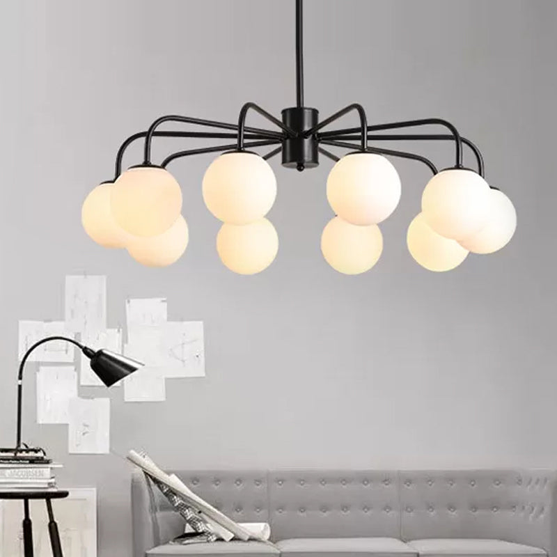 White Glass Globe Chandelier Modernist with Radial Design 6/8/10 Lights Hanging Ceiling Light with Curved Arm Clearhalo 'Ceiling Lights' 'Chandeliers' 'Glass shade' 'Glass' 'Modern Chandeliers' 'Modern' 'Pendant Lights' Lighting' 409419