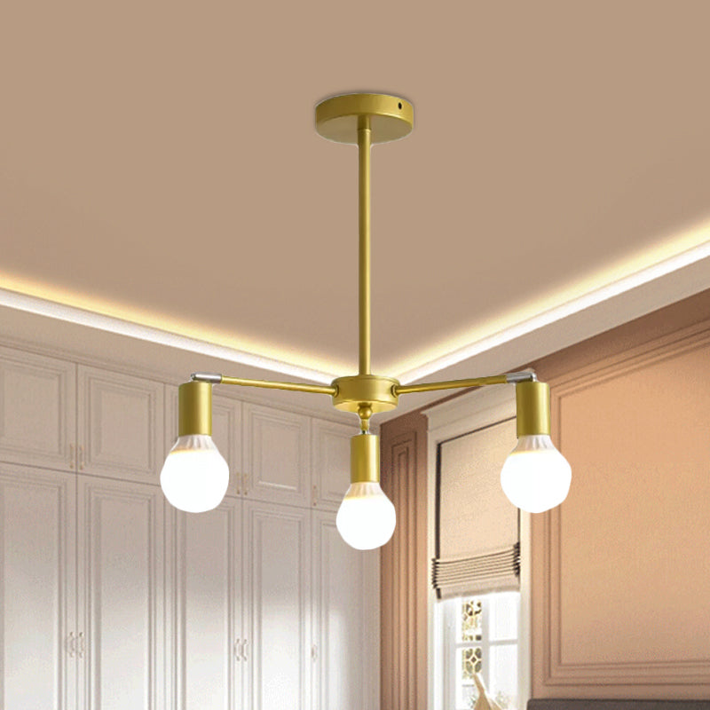 Modern Radial Metal Chandelier 3/4/6 Lights Hanging Ceiling Light in Gold for Bedroom with Bare Bulb Clearhalo 'Ceiling Lights' 'Chandeliers' 'Modern Chandeliers' 'Modern' Lighting' 409428