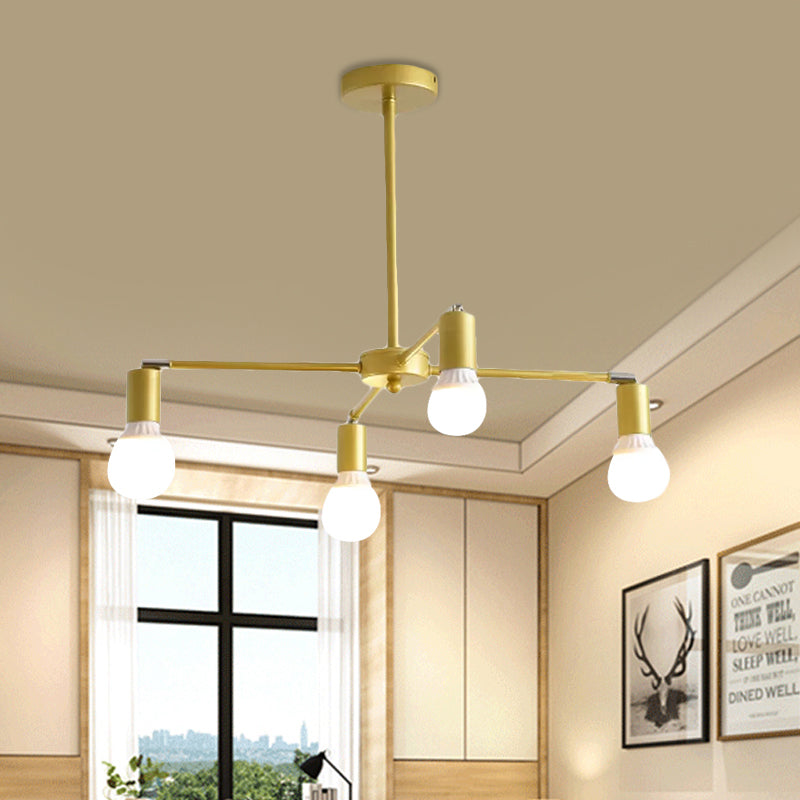 Modern Radial Metal Chandelier 3/4/6 Lights Hanging Ceiling Light in Gold for Bedroom with Bare Bulb Clearhalo 'Ceiling Lights' 'Chandeliers' 'Modern Chandeliers' 'Modern' Lighting' 409429