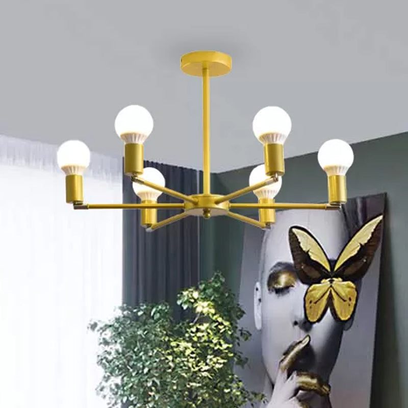 Modern Radial Metal Chandelier 3/4/6 Lights Hanging Ceiling Light in Gold for Bedroom with Bare Bulb Clearhalo 'Ceiling Lights' 'Chandeliers' 'Modern Chandeliers' 'Modern' Lighting' 409430