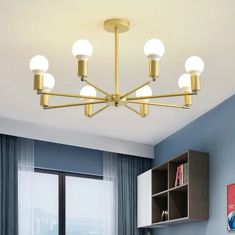 Modern Radial Metal Chandelier 3/4/6 Lights Hanging Ceiling Light in Gold for Bedroom with Bare Bulb Clearhalo 'Ceiling Lights' 'Chandeliers' 'Modern Chandeliers' 'Modern' Lighting' 409431