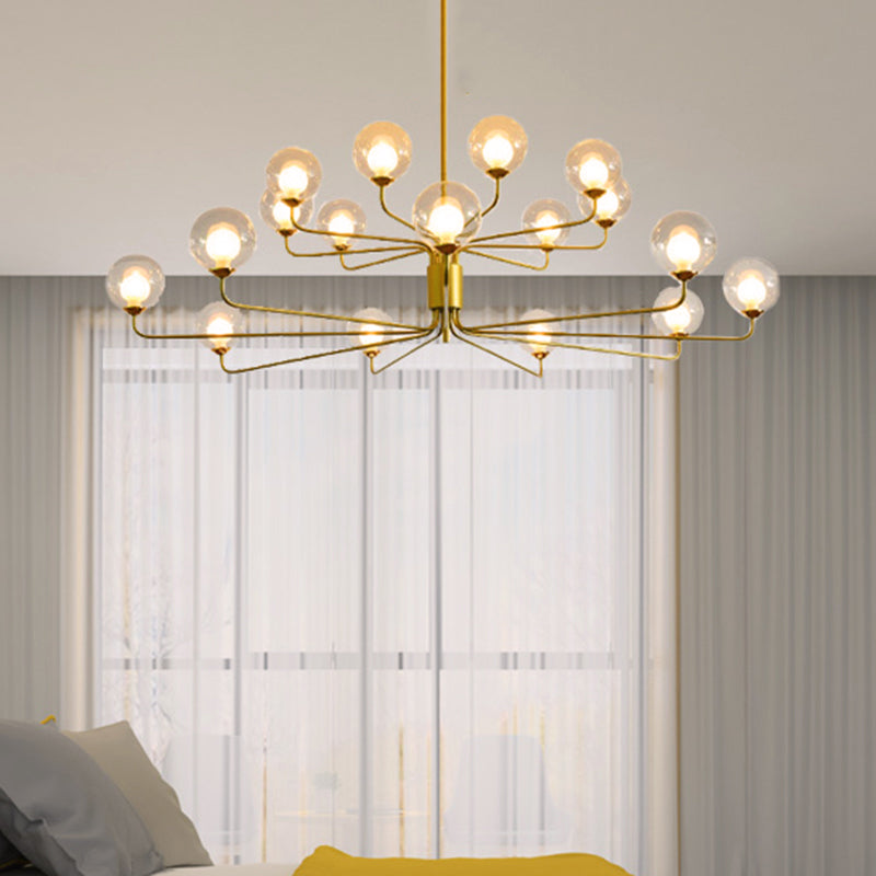 2-Tier Ball Clear Glass Chandelier with Radial Design Contemporary 8/12/18 Lights Black/Gold Hanging Light Fixture Clearhalo 'Ceiling Lights' 'Chandeliers' 'Glass shade' 'Glass' 'Modern Chandeliers' 'Modern' Lighting' 409452