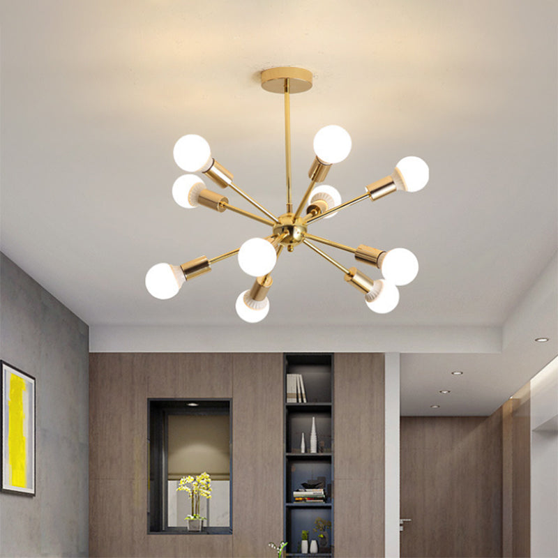 26"/38.5" Wide Metal Starburst Chandelier Light Modernist 6/10/12 Lights Gold Hanging Ceiling Lamp with Bare Bulb Clearhalo 'Ceiling Lights' 'Chandeliers' 'Modern Chandeliers' 'Modern' Lighting' 409457