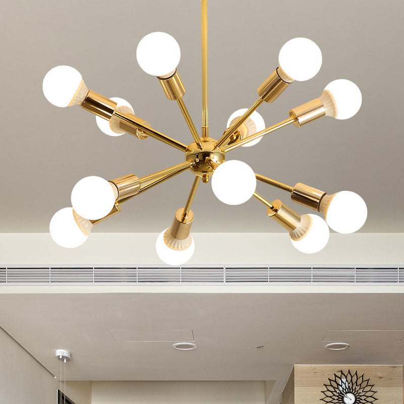 26"/38.5" Wide Metal Starburst Chandelier Light Modernist 6/10/12 Lights Gold Hanging Ceiling Lamp with Bare Bulb Clearhalo 'Ceiling Lights' 'Chandeliers' 'Modern Chandeliers' 'Modern' Lighting' 409458