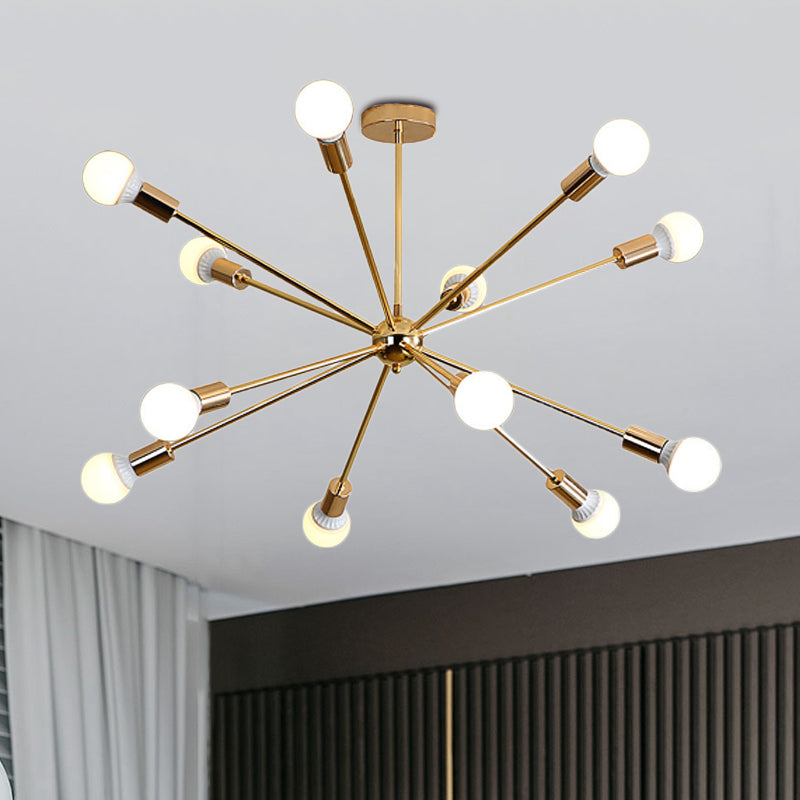 26"/38.5" Wide Metal Starburst Chandelier Light Modernist 6/10/12 Lights Gold Hanging Ceiling Lamp with Bare Bulb Clearhalo 'Ceiling Lights' 'Chandeliers' 'Modern Chandeliers' 'Modern' Lighting' 409460