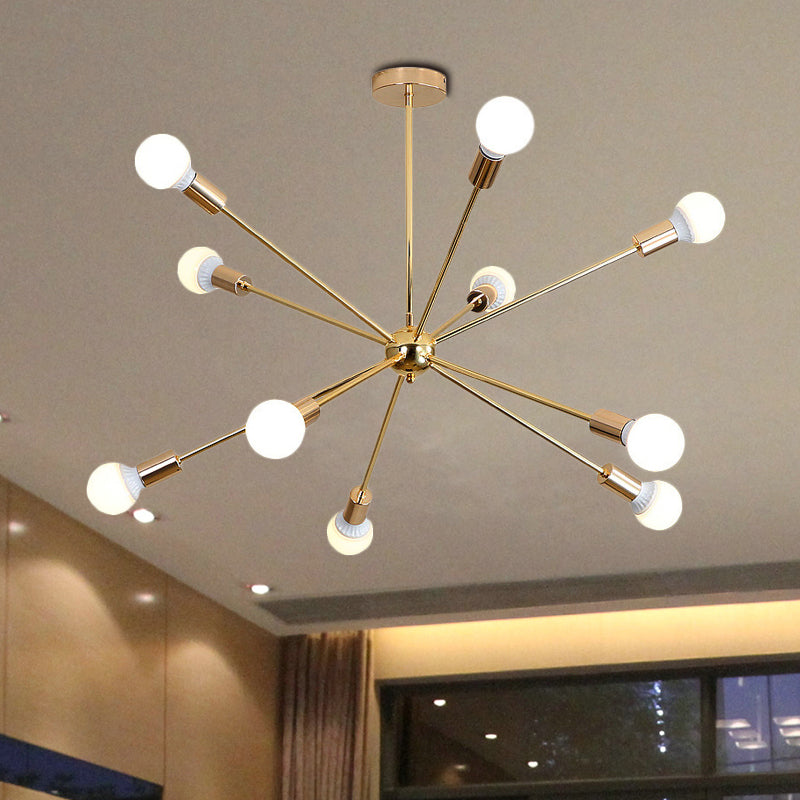 26"/38.5" Wide Metal Starburst Chandelier Light Modernist 6/10/12 Lights Gold Hanging Ceiling Lamp with Bare Bulb Clearhalo 'Ceiling Lights' 'Chandeliers' 'Modern Chandeliers' 'Modern' Lighting' 409461