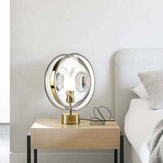 Metal Round Nightstand Lighting Minimalism 1-Bulb Gold Night Lamp with Clear Glass Shade Clearhalo 'Lamps' 'Table Lamps' Lighting' 410256