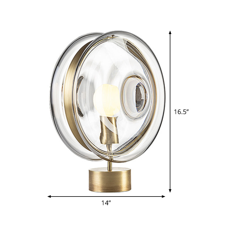 Metal Round Nightstand Lighting Minimalism 1-Bulb Gold Night Lamp with Clear Glass Shade Clearhalo 'Lamps' 'Table Lamps' Lighting' 410258