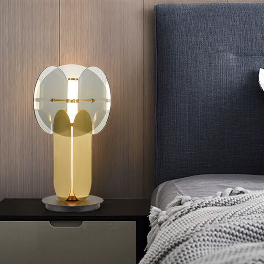 Circular Metal Nightstand Lamp Post-Modern Smoke Gray Glass 1 Light Living Room Table Light in Gold Gold Clearhalo 'Lamps' 'Table Lamps' Lighting' 410297