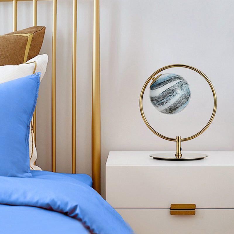 1-Light Bedroom Table Light Post-Modern Gold LED Metal Nightstand Lamp with Circular Frosted Glass Shade Gold Clearhalo 'Lamps' 'Table Lamps' Lighting' 410362