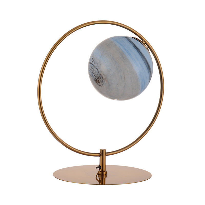 1-Light Bedroom Table Light Post-Modern Gold LED Metal Nightstand Lamp with Circular Frosted Glass Shade Clearhalo 'Lamps' 'Table Lamps' Lighting' 410365