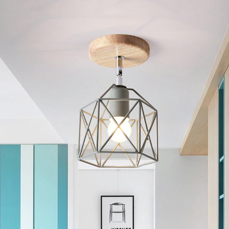 Gray/White/Pink/Yellow/Blue/Green Hexagon Ceiling Light Fixture Metal Modernist 1 Head Semi Flush Mount Ceiling Light for Bedroom Grey Clearhalo 'Ceiling Lights' 'Close To Ceiling Lights' 'Close to ceiling' 'Semi-flushmount' Lighting' 410402