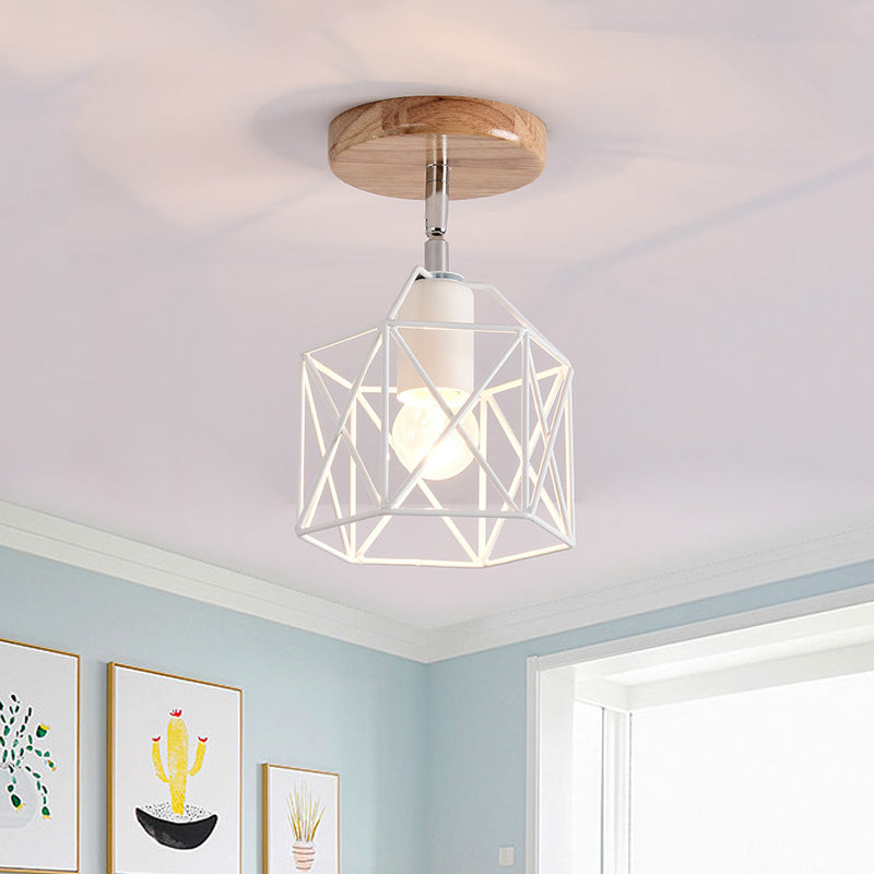 Gray/White/Pink/Yellow/Blue/Green Hexagon Ceiling Light Fixture Metal Modernist 1 Head Semi Flush Mount Ceiling Light for Bedroom White Clearhalo 'Ceiling Lights' 'Close To Ceiling Lights' 'Close to ceiling' 'Semi-flushmount' Lighting' 410403