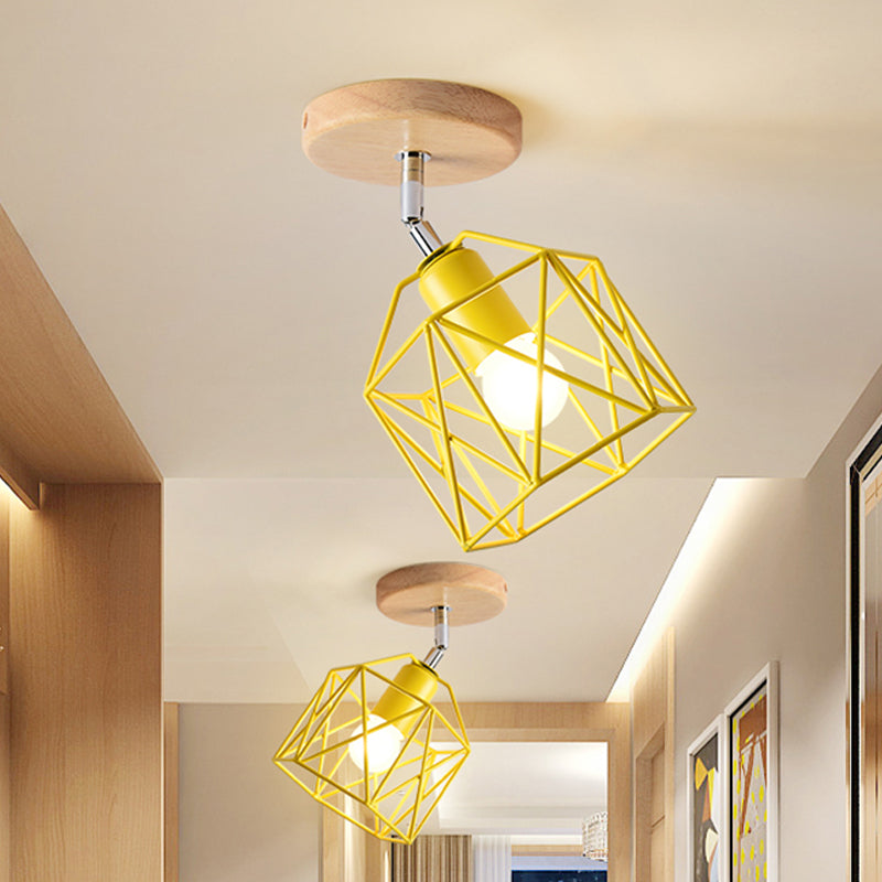 Gray/White/Pink/Yellow/Blue/Green Hexagon Ceiling Light Fixture Metal Modernist 1 Head Semi Flush Mount Ceiling Light for Bedroom Yellow Clearhalo 'Ceiling Lights' 'Close To Ceiling Lights' 'Close to ceiling' 'Semi-flushmount' Lighting' 410404