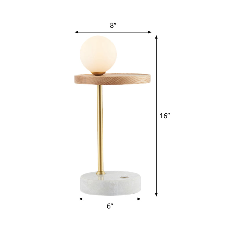 Wood Sphere Nightstand Light Asian 1 Light Opal Glass Night Table Lamp for Living Room Clearhalo 'Lamps' 'Table Lamps' Lighting' 410420