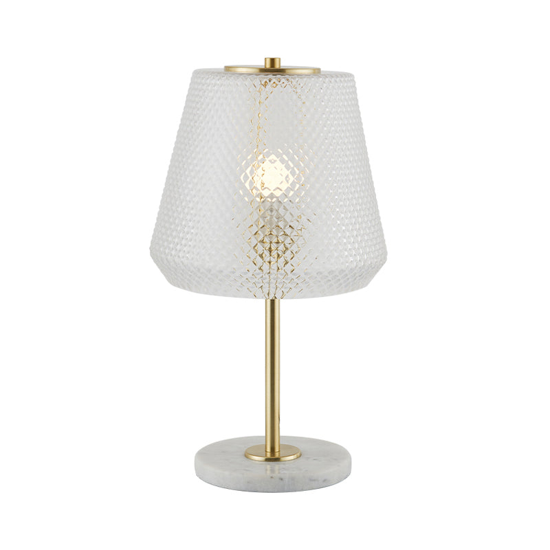 Modern 1-Bulb Table Lamp Gold Conical Nightstand Lighting with Clear Prismatic Glass Shade, 5.5"/12" Wide Clearhalo 'Lamps' 'Table Lamps' Lighting' 410486