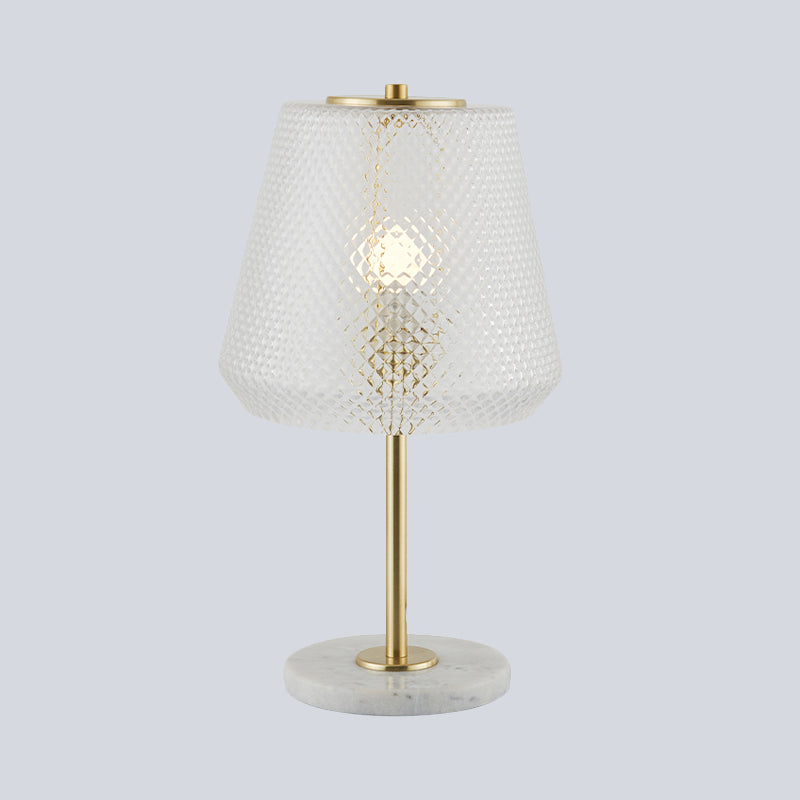 Modern 1-Bulb Table Lamp Gold Conical Nightstand Lighting with Clear Prismatic Glass Shade, 5.5"/12" Wide Clearhalo 'Lamps' 'Table Lamps' Lighting' 410487