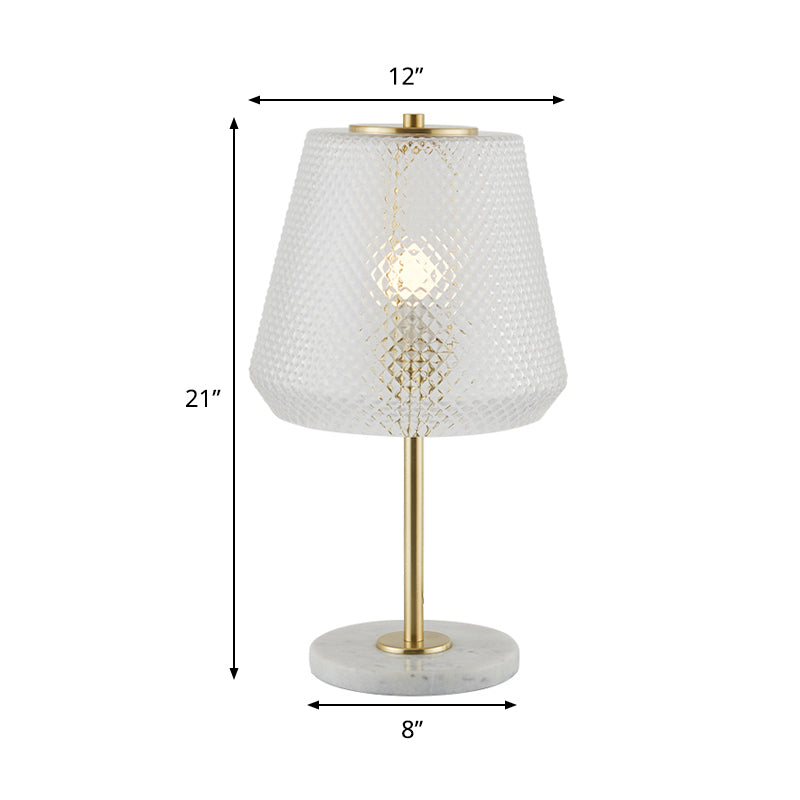 Modern 1-Bulb Table Lamp Gold Conical Nightstand Lighting with Clear Prismatic Glass Shade, 5.5"/12" Wide Clearhalo 'Lamps' 'Table Lamps' Lighting' 410488