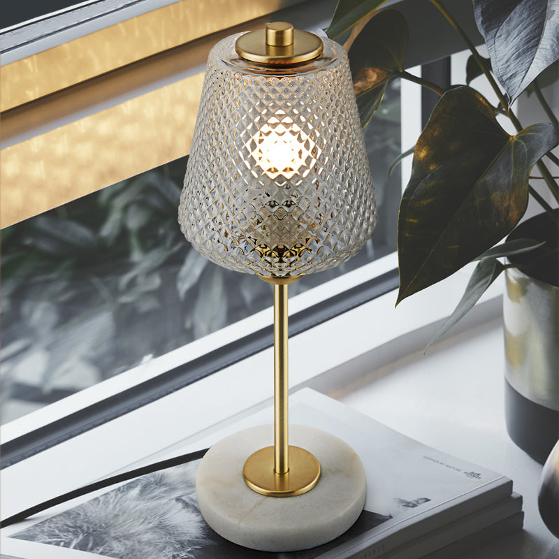 Modern 1-Bulb Table Lamp Gold Conical Nightstand Lighting with Clear Prismatic Glass Shade, 5.5"/12" Wide Clear 5.5" Clearhalo 'Lamps' 'Table Lamps' Lighting' 410489