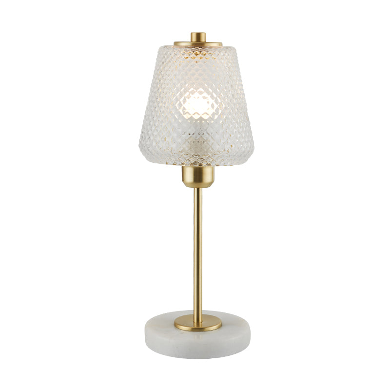 Modern 1-Bulb Table Lamp Gold Conical Nightstand Lighting with Clear Prismatic Glass Shade, 5.5"/12" Wide Clearhalo 'Lamps' 'Table Lamps' Lighting' 410492