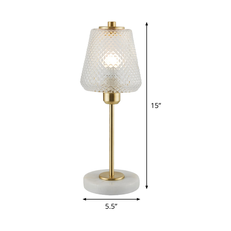 Modern 1-Bulb Table Lamp Gold Conical Nightstand Lighting with Clear Prismatic Glass Shade, 5.5"/12" Wide Clearhalo 'Lamps' 'Table Lamps' Lighting' 410493