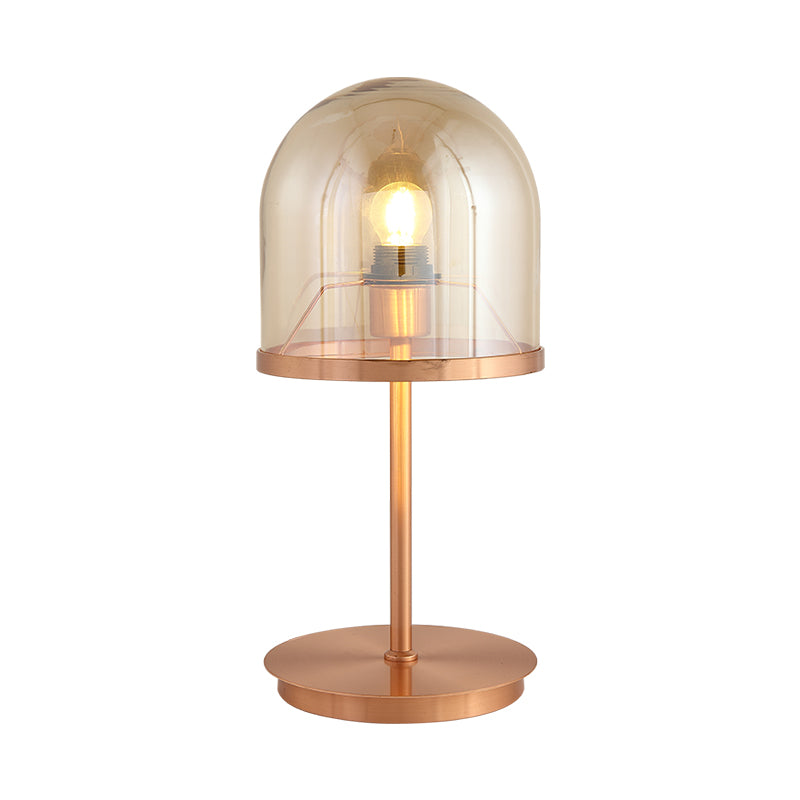 1-Head Restaurant Night Lamp Modernism Rose Gold Metal Table Lighting with Dome Amber Glass Shade Clearhalo 'Lamps' 'Table Lamps' Lighting' 410512