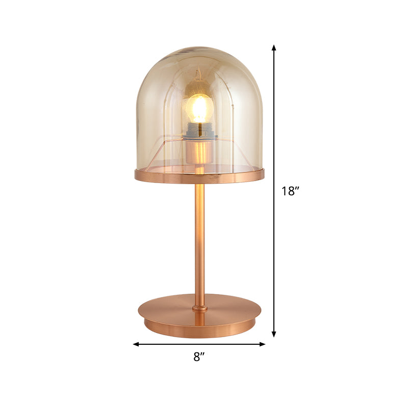 1-Head Restaurant Night Lamp Modernism Rose Gold Metal Table Lighting with Dome Amber Glass Shade Clearhalo 'Lamps' 'Table Lamps' Lighting' 410513