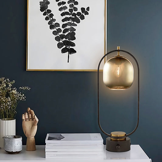 Metal Oval Night Table Lamp Post-Modern 1 Light Black Nightstand Light for Living Room Clearhalo 'Lamps' 'Table Lamps' Lighting' 410542