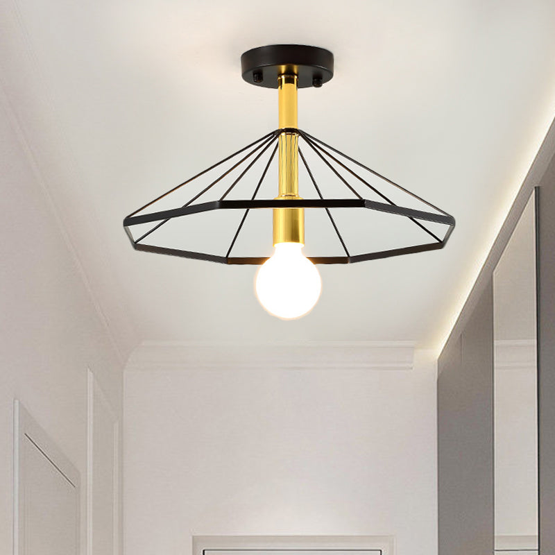 Black Tapered Semi Flush Ceiling Light Metal Minimalist 1 Light Ceiling Mounted Fixture for Lobby Clearhalo 'Ceiling Lights' 'Close To Ceiling Lights' 'Close to ceiling' 'Flush mount' Lighting' 410615