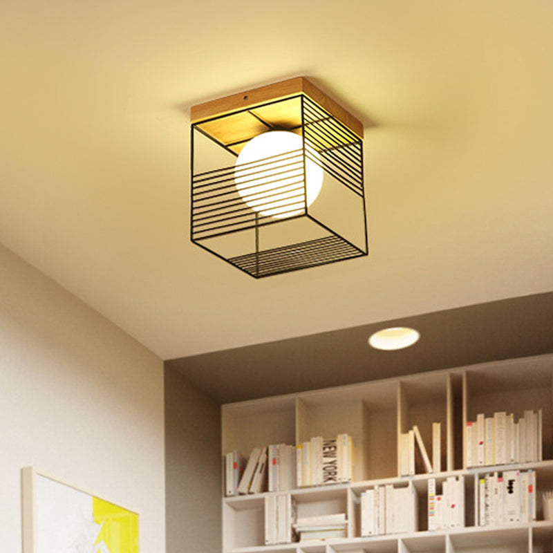 White/Black Square Flush Ceiling Light Metal Contemporary 1 Head Flush Mount Pendant Light for Bedroom Clearhalo 'Ceiling Lights' 'Close To Ceiling Lights' 'Close to ceiling' 'Flush mount' Lighting' 410677