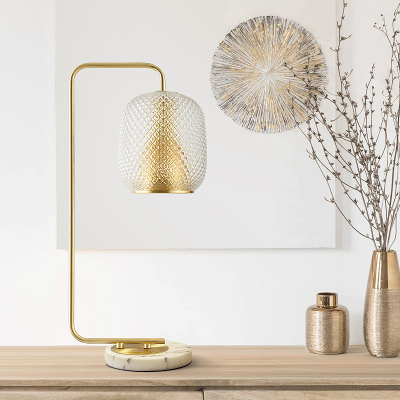 Metal Oval Nightstand Lamp Luxurious 1 Head Brass Table Light with Clear Prismatic Glass Shade Brass Clearhalo 'Lamps' 'Table Lamps' Lighting' 410711