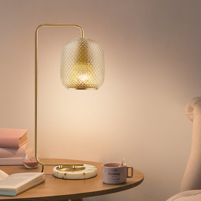 Metal Oval Nightstand Lamp Luxurious 1 Head Brass Table Light with Clear Prismatic Glass Shade Clearhalo 'Lamps' 'Table Lamps' Lighting' 410713