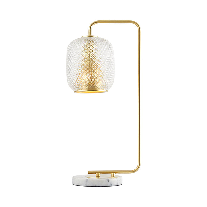 Metal Oval Nightstand Lamp Luxurious 1 Head Brass Table Light with Clear Prismatic Glass Shade Clearhalo 'Lamps' 'Table Lamps' Lighting' 410714