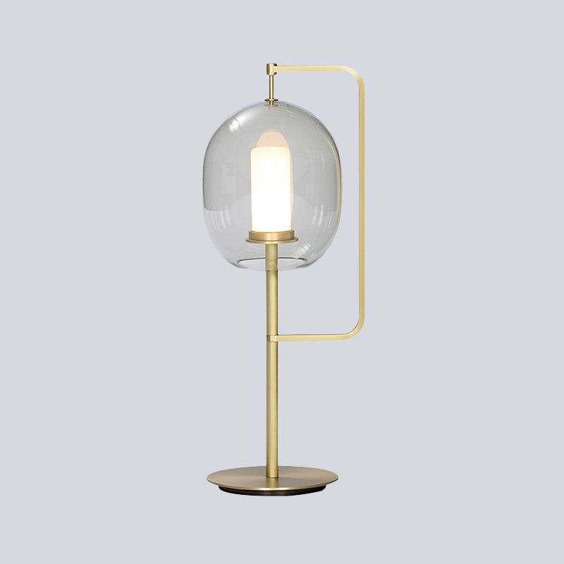 1-Light Living Room Night Lamp Simplicity Gold Table Light with Oval Smoke Gray Glass Shade Clearhalo 'Lamps' 'Table Lamps' Lighting' 410784