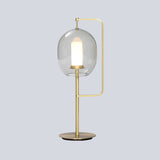 1-Light Living Room Night Lamp Simplicity Gold Table Light with Oval Smoke Gray Glass Shade Clearhalo 'Lamps' 'Table Lamps' Lighting' 410784