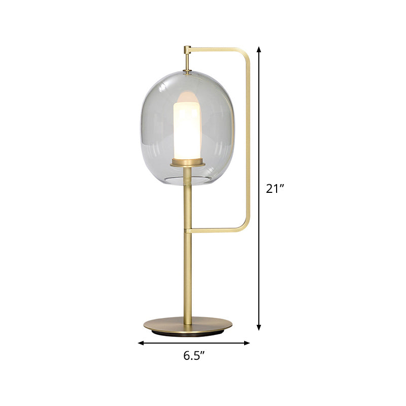 1-Light Living Room Night Lamp Simplicity Gold Table Light with Oval Smoke Gray Glass Shade Clearhalo 'Lamps' 'Table Lamps' Lighting' 410785