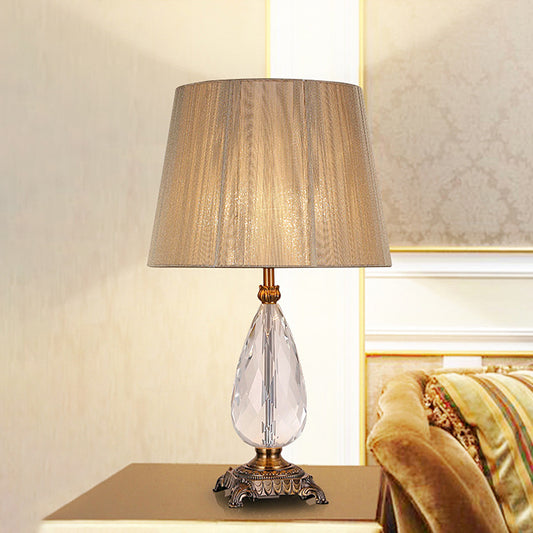 Contemporary 1 Bulb Table Light Beige Wide Flare Small Desk Lamp with Fabric Shade Beige Clearhalo 'Lamps' 'Table Lamps' Lighting' 410847