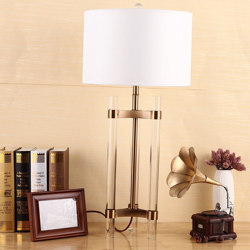 Fabric Cylindrical Nightstand Lamp Contemporary 1 Bulb Reading Book Light in White Clearhalo 'Lamps' 'Table Lamps' Lighting' 410918